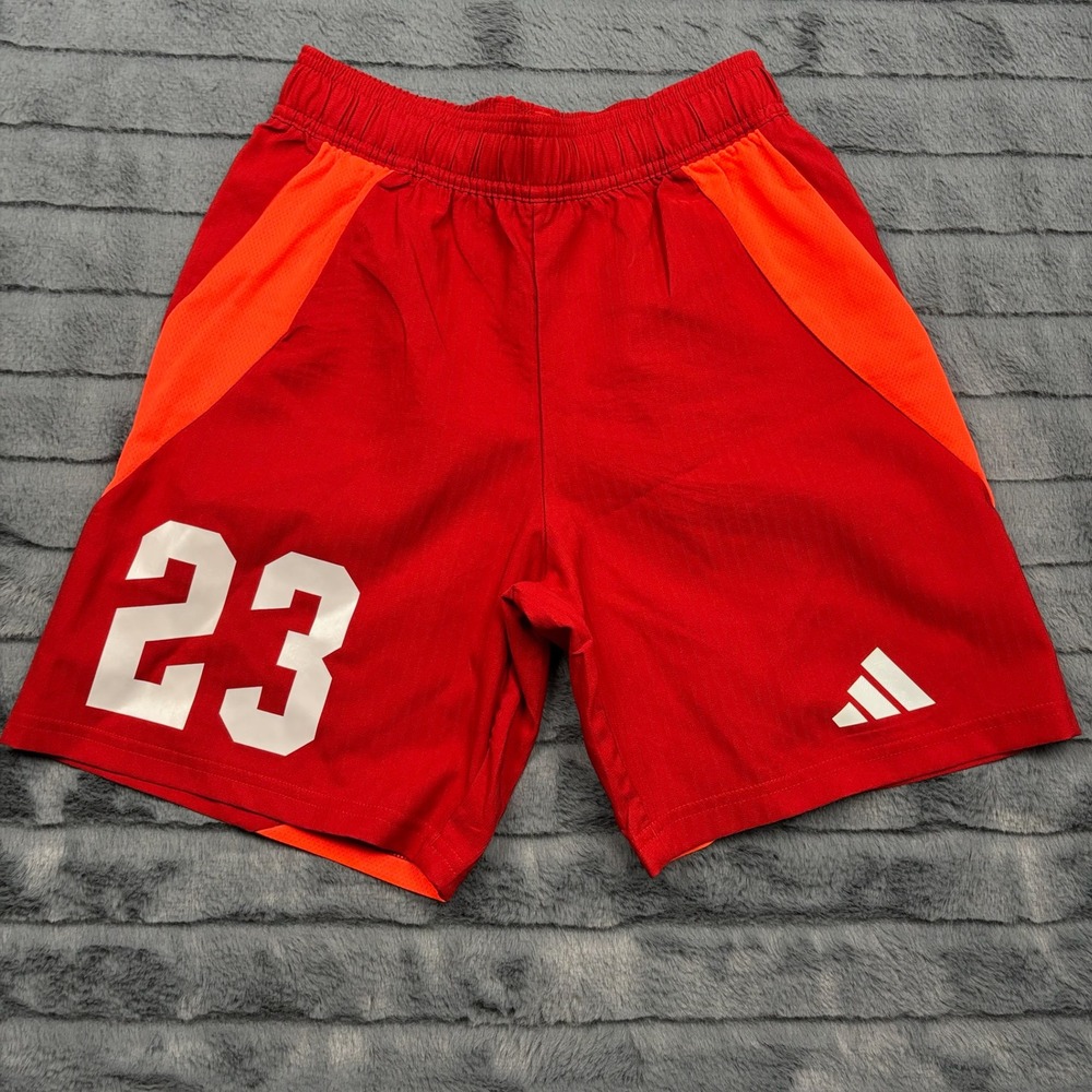 Adidas Kids Red Orange AEROREADY Athletic Shorts Graphic 23 Size M 10-12 11612